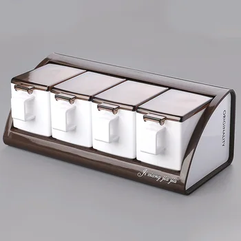 

Wall-mounted Sticker Kitchen Cooking Salt Shaker Seasoning Box Rack Spoon Sugar Spice Jar Storage Container Herb Condiment Set