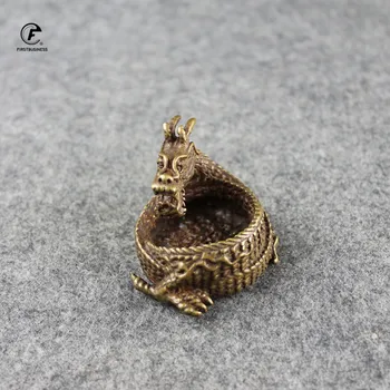 

Antique Copper Chinese Dragon Ornaments Retro Brass Writing Brush Washer Mini Ashtray for Study Room Tea Pet Desk Decorations