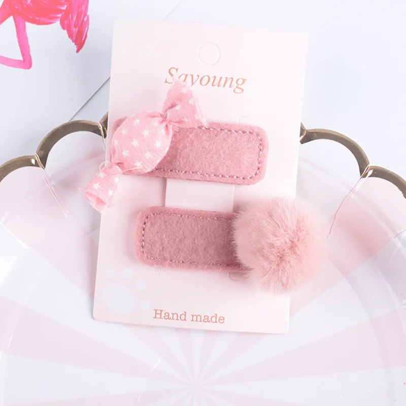 2 шт./лот BB заколки для девочек конфеты шар-помпон шпильки аксессуары для волос Головные уборы заколки детские подарки - Цвет: pink