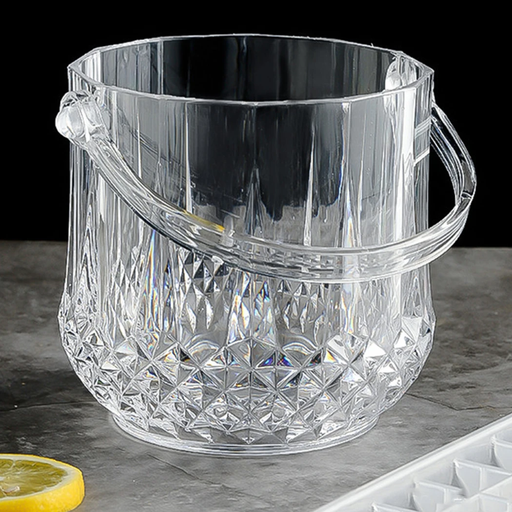 Champagne Wine Beer Drinks Ice Bucket Acrylic Clear Portable Wine Tub Plastic Drink Bucket with Handle for Bar Tool Supply
