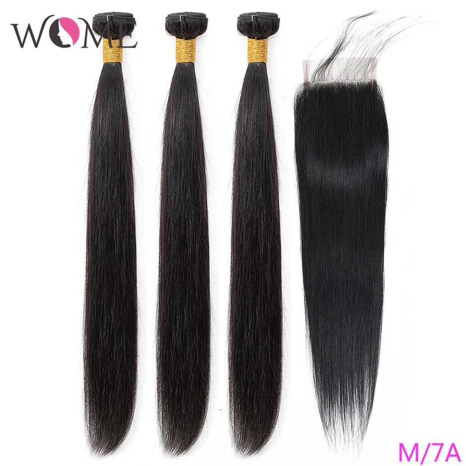 

WOME Straight Hair Bundles With Closure Brazilian Human Hair Bundles With Closure Natural Color Non-remy Hair With Closure