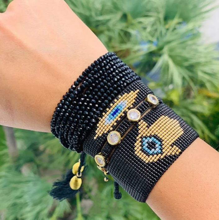 Pulsera de diseño de Palma Miyuki con ojos negros, cuentas importadas de Japón a la envolventes| - AliExpress