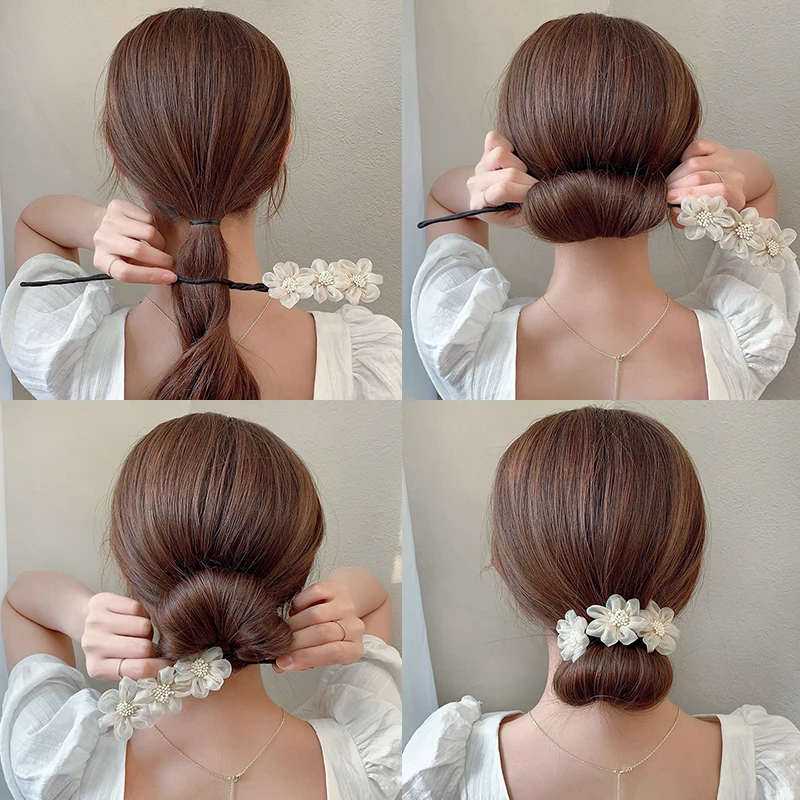 New Women Elegant Bud Chiffon Flowers Bun Maruko Hairstyles Making Long  Tools Sweet Headband Hairbands Fashion Hair Accessories - AliExpress