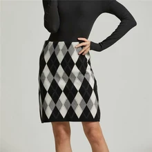 Зимняя элегантная клетчатая трикотажная Женская юбка, осень, эластичная талия, мягкая, теплая ткань, тонкая, облегающая, Vogue, приталенная, вязаная юбка