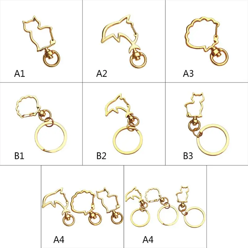 

Key Ring Keychain DIY Handmade Making Accessories Molds Shell Cat Dolphin Shape Buckle Crystal Epoxy Mold U50C