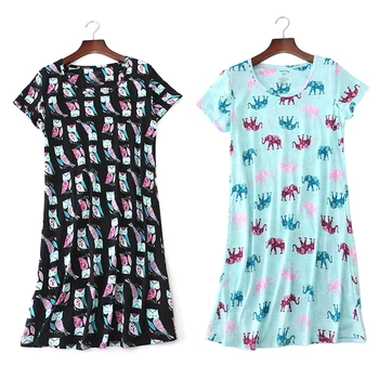 

Women's Cotton Nightgown Sleepwear Short Sleeves Shirt Print Nighty