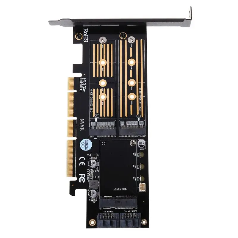 PCI-E 3,0X16 на M.2 SSD PCIE на M2 адаптер Raiser M Key B Key mSATA 2 x 7Pin SATA порт NVME M2 SSD AHCI mSATA 3 в 1 Riser Card