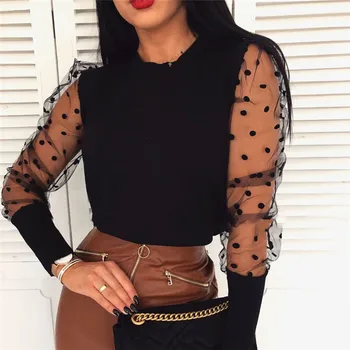 

Women Ladies Puff Mesh Sleeve Tops Pullover Sweater Blouse Loose Jumper Tops Long Sleeve Party Club Blouse Tee T-Shirt Tops