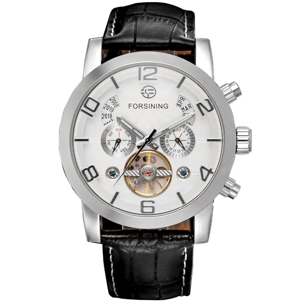 Forsining Tourbillon Мода волна черный золотой часы многофункциональный дисплей Мужские автоматические механические часы лучший бренд класса люкс