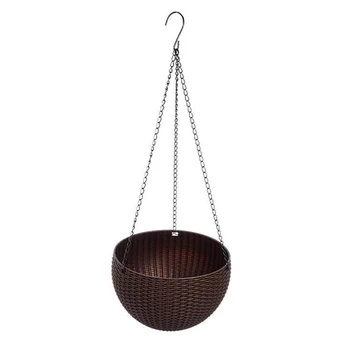

Cute Convenient Hanging Flower Pot Flower Basket Round Rattan Plastic Durable Garden Outdoor Plant Coffee Color