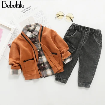 

Bobotata Baby Boy Clothes 2019 Kids Clothes Sets Children Clothing Autumn Plaid Shirt Long Sleeve Sweater Coat Casual Suits 3Pcs