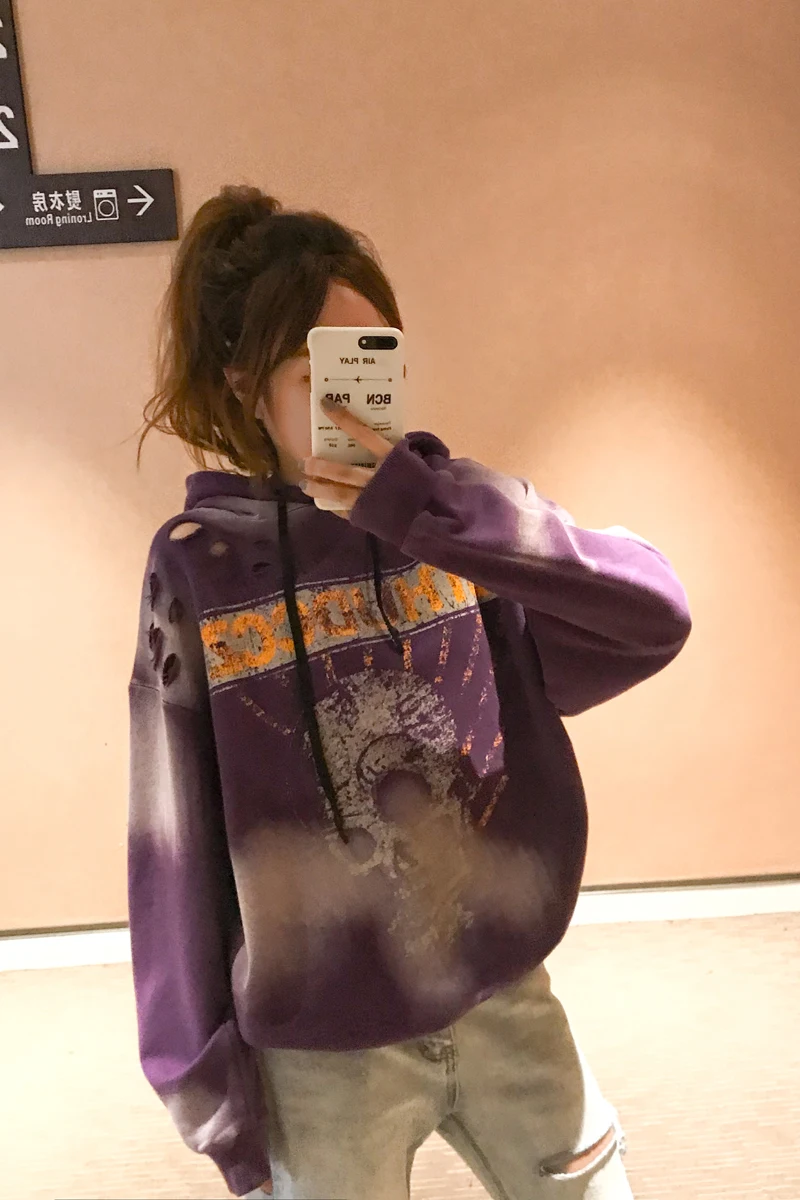 YOKO Новая Женская Весенняя и осенняя Толстовка c капюшоном женская уличная модная одежда с принтом черепа пуловер рубашка тренд ins