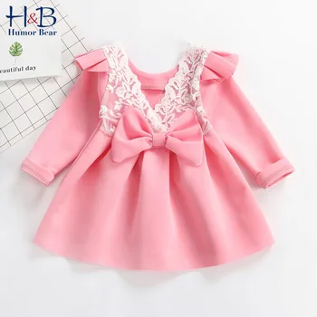 

Humor Bear New Girls Dress Autumn Spring Lace Bow Pleated Long Sleeve Princess Party Dress Children's Clothing