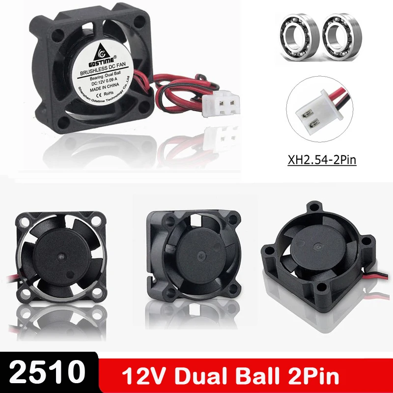 

1 шт. Gdstime DC 12 В 25x25x10 мм 2 см 2510B 2Pin шарикоподшипник мини Бесщеточный вентилятор охлаждения