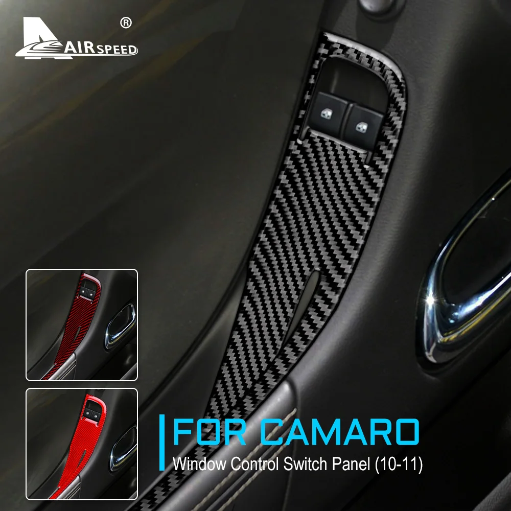 AIRSPEED Real Carbon Fiber for Chevrolet Camaro 2010 2011 Accessories Interior Trim Car Door Window Control Switch Panel Sticker