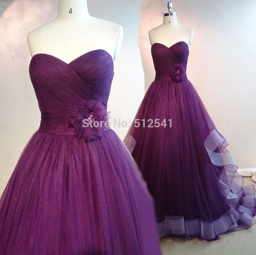 

Dark Purple Actual Images Wedding Dress 2019 vestido de noiva ball gown Pleat robe de mariee Flower Sweep Train Bridal dresses