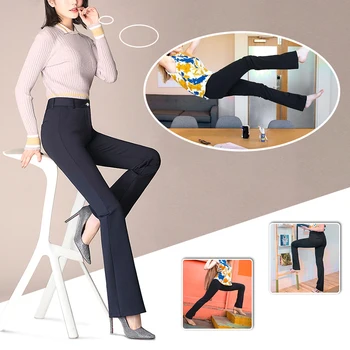 

Slim Fit Women Pants Gift Casual Bell-bottom Elastic Solid Flares Spring Summer Fashion Loose Long Trousers Daily High Waist