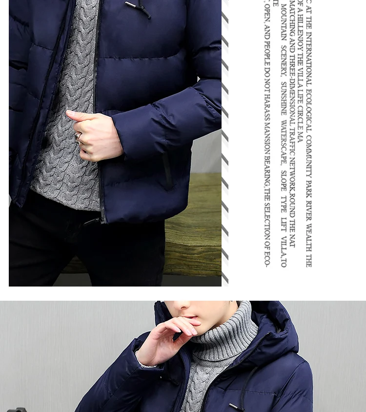 New Style Winter Men Hooded Trend Cool Solid Color Cotton-padded Clothes Cotton-padded Jacket Handsome Casual Men'S Wear Wa