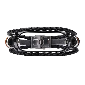 

For Mi Band 4/5 Bracelet Retro Genuine Leather Wristband Strap for Mi Band 4/5 Accessory Metal Case Watchband for MiBand