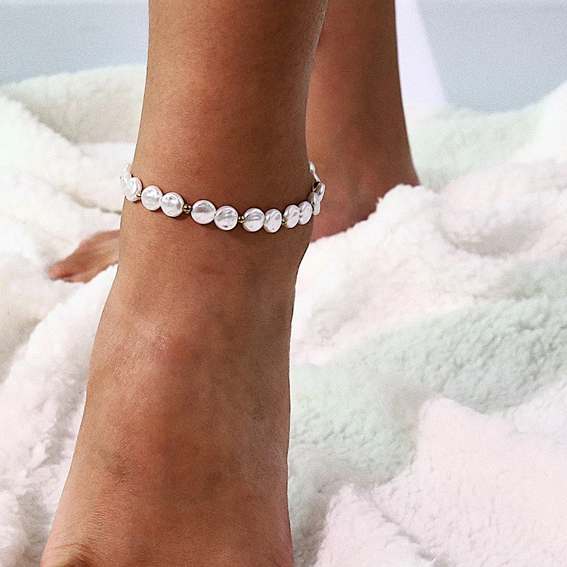 

Trendy Beach Pearls Anklet Women Boho Geometric Foot Jewelry Holiday Summer Footwear Simple Femme Foot Chains Anklets Accesories