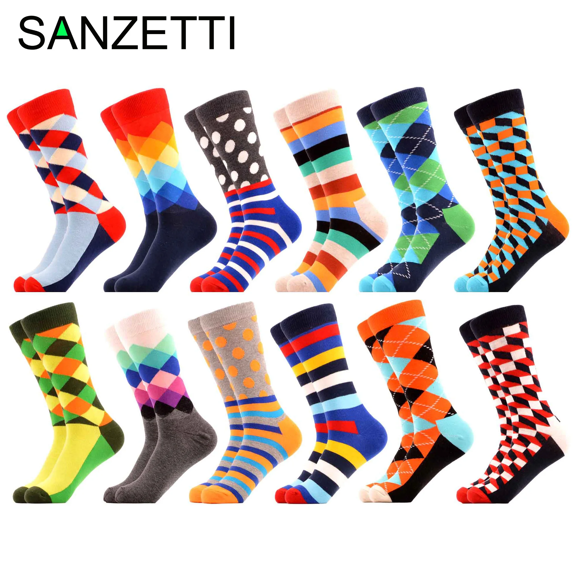 SANZETTI 12 пар/лот мужские носки из чесаного хлопка для счастливого платья новинка