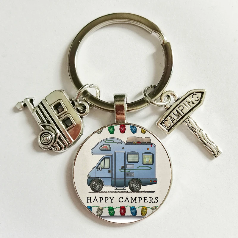 2020 Новый Happy Camper подвеска ручной работы брелок для ключей с Шарм Кемпинг цепочка