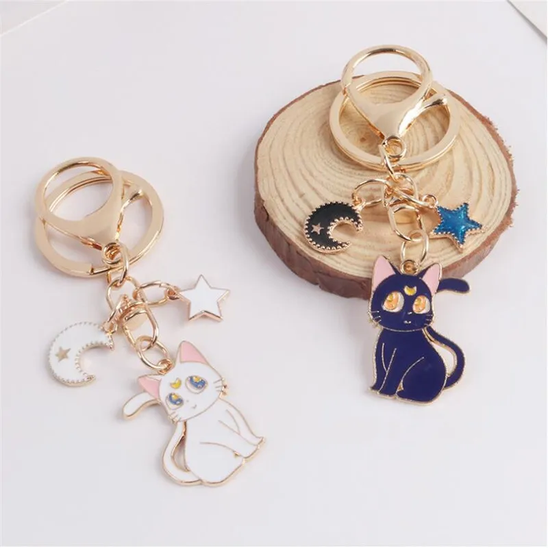 Star Moon Luna Cat Keychain Childhood Anime Jewelry Keyrings Cartoon Pendant Key Buckle Car Bags Keyholder llavero Trinket