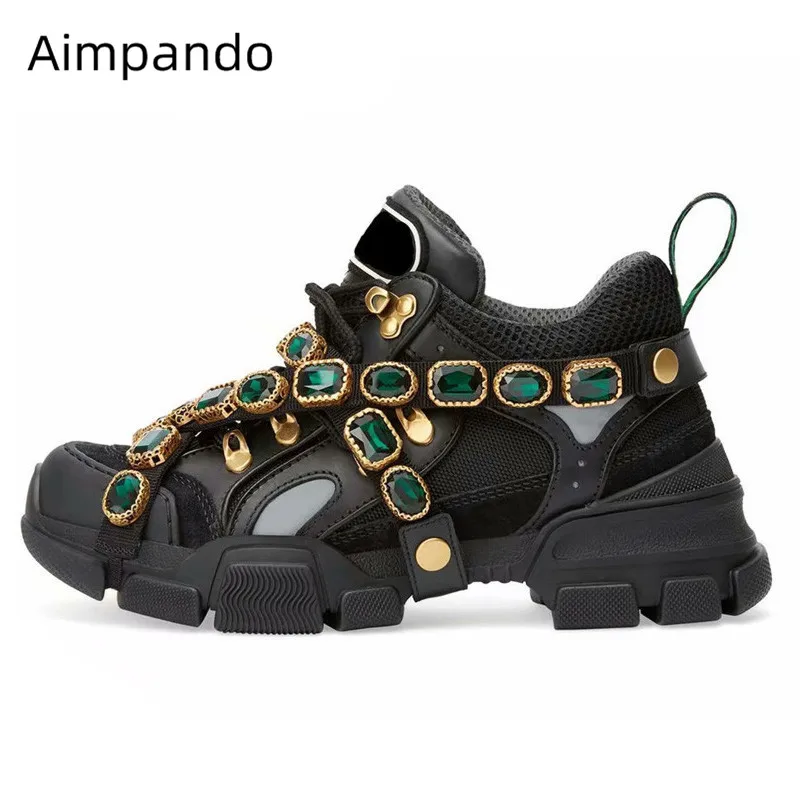 

Luxury Diamond Woman Shoes Thick Bottom Cross Lace Up Casual Footwear Round Toe Decor Crystals Outsider Sneakers Woman Feminine