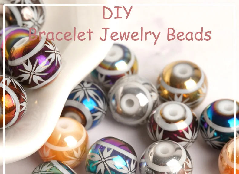 20pcs Round Porcelain Beads With High Quality Cruciate Flower Patterned Beads For DIY Making Bracelet Necklace Jewelry