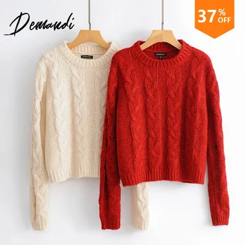 

DEMANDI Sweaters Women's Pullovers Fall 2019 New Fashion Leisure Atmospheric Women's Long-sleeved Twisted Short Women's Sweaters