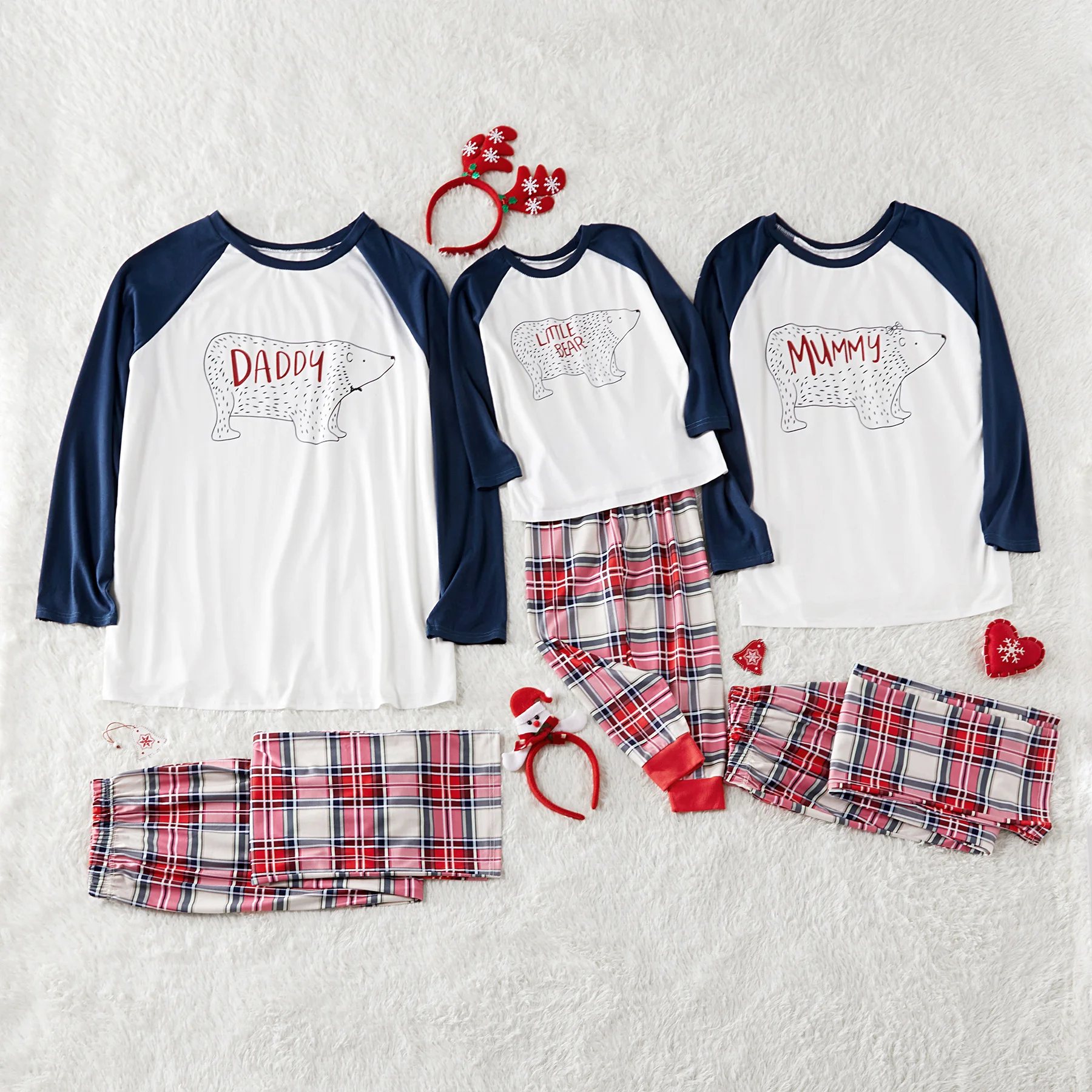 Family Couple Matching Clothes 2pcs Christmas Pajamas with Bear Print Mother and Daughter Outfit Cotton Father Kid Family Look