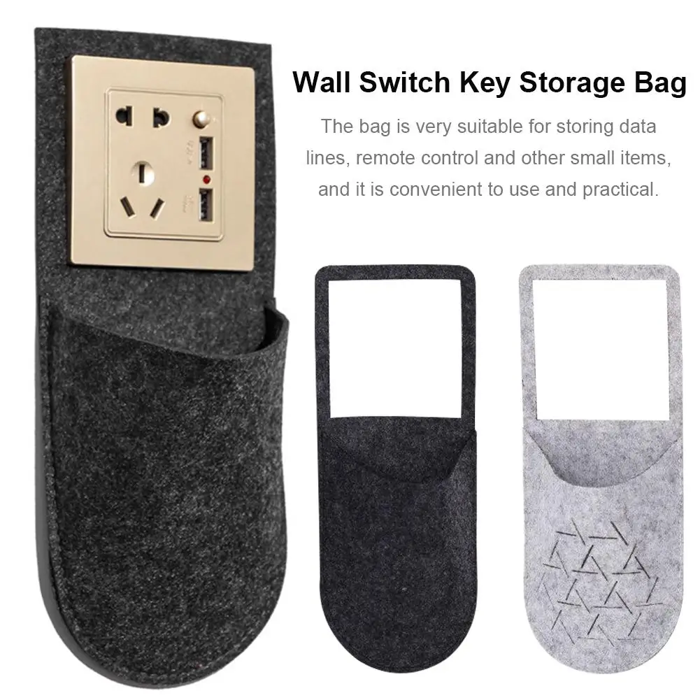 

Wall Stick Pocket Switch Storage Bag Felt Key Pocket Data Lines Organizer For Mobile Phone Charger Home Decoration