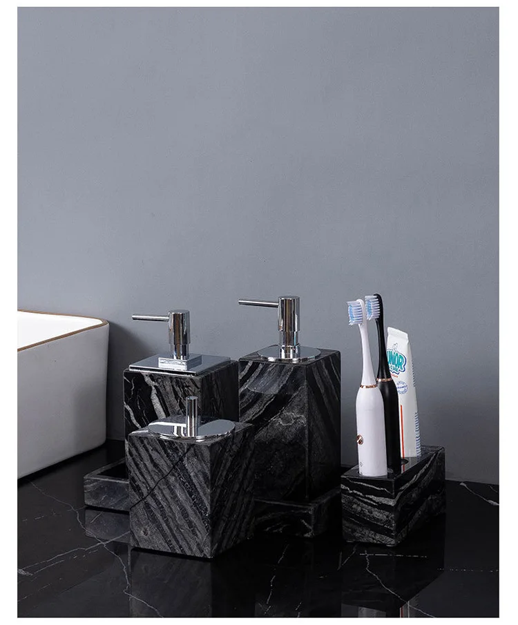 Ancient Wood Grain Marble Bathroom Soap Dispenser Toothbrush Holder Image 8