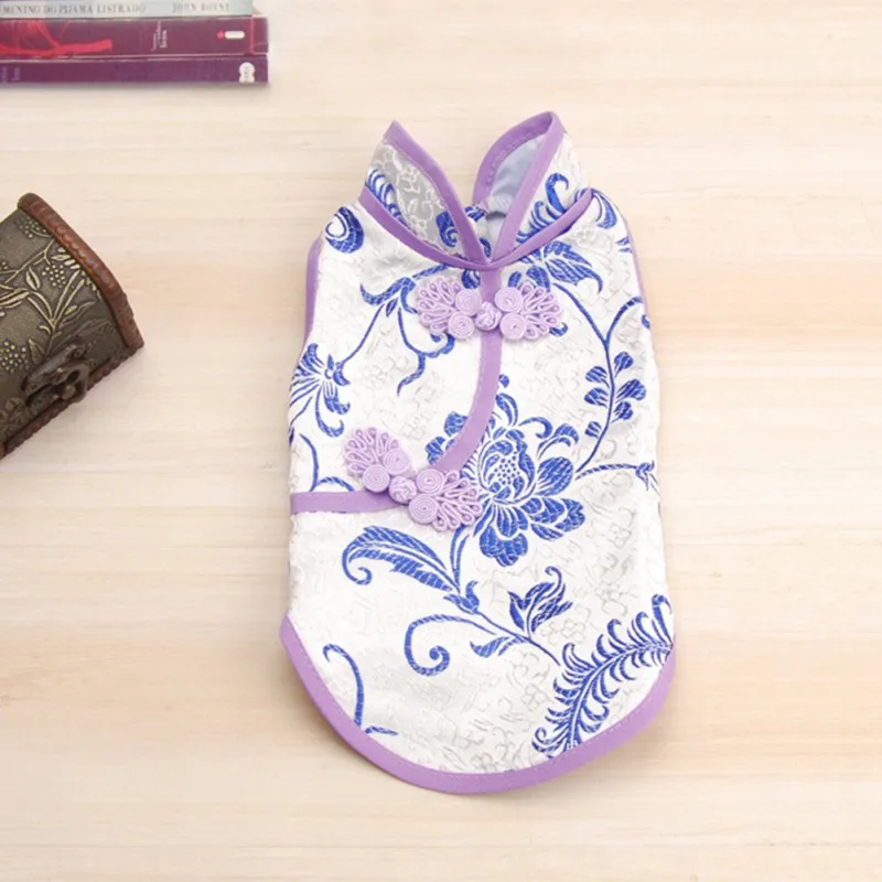 Китайские традиции платье маленькой собачки летняя одежда Cheongsam кошка платье тюль платья для малых и средних собак - Цвет: C