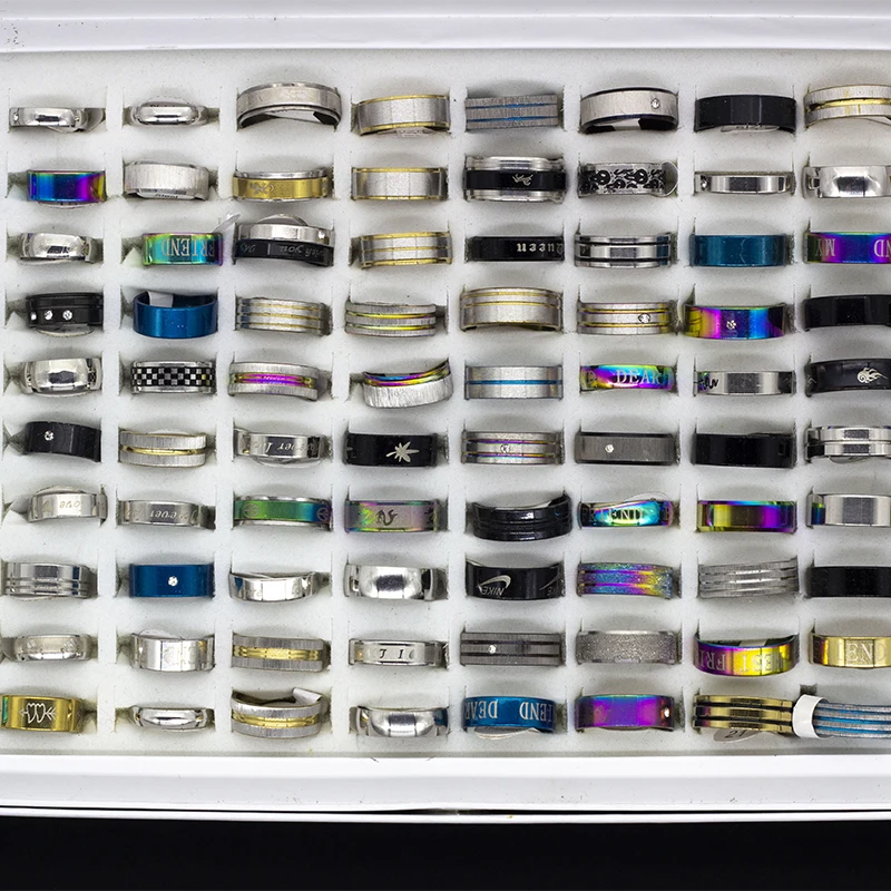 Wholesale 100Pcs/Lot Mixed Style Stainless Steel Rings Women Mens Jewelry 16-22mm