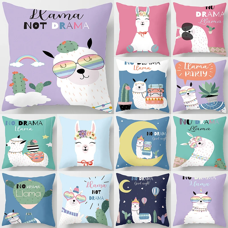 45*45cm 1Pcs Lovely Cartoon Animal Alpaca Cushion Cover Polyester Decorative Pillows Home Decor Sofa Car Waist Pillowcase | Дом и сад