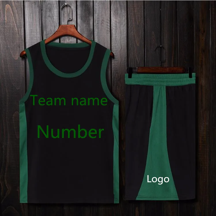 Пользовательское имя и номер сезон Новая баскетбольная форма Jersey взрослый и ребенок размер двойная карманная игра тренировочная форма кельтский - Цвет: Черный