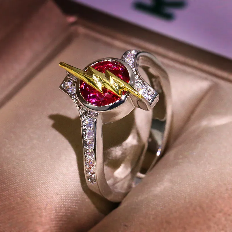 Unique Style Female Crystal White Red Stone Ring Silver Gold Color Wedding Finger Ring Promise Love Engagement Rings For Women