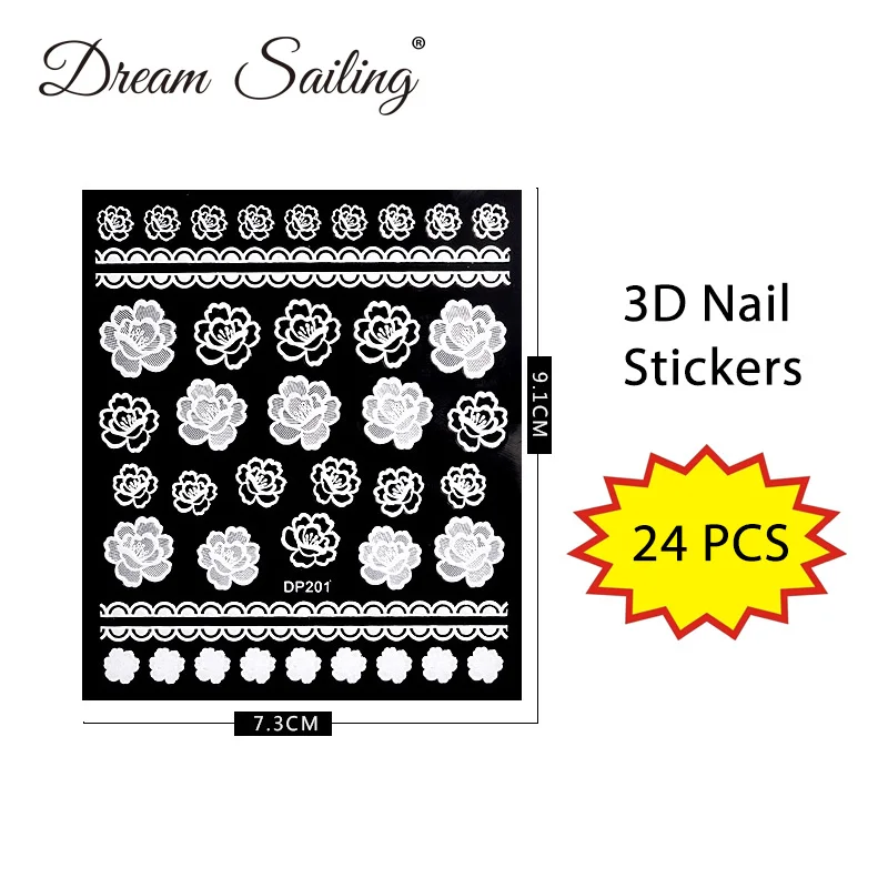 24 Sheet 3D Nail Stickers Cute Flower Manicure Stickers Nail Art Decals For Nail Manicure Tools Accessories - Цвет: Белый