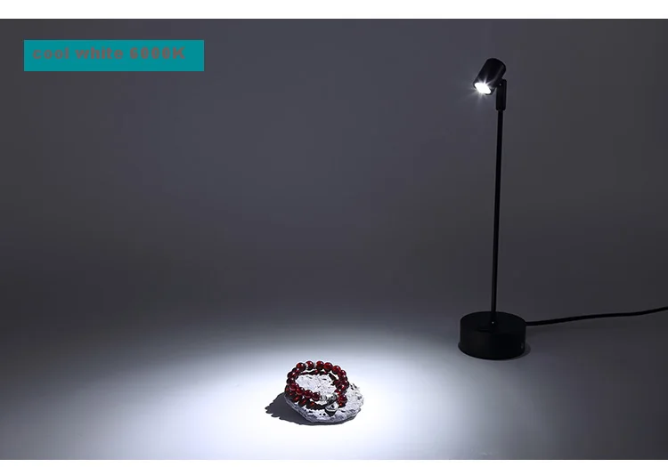 Indoor 1W LED Picture Light Table Stand Pole Lamp Spotlight With Base Jewelry/Phone Shop Cabinet Exhibition Silver/Black Shell wall hanging lights