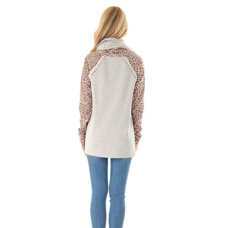 Fashion Scarf Collar Leopard Stitching Top Slim Fit Warm Top For Women XL Fashion Scarf Collar Leopard Stitching Top Slim Fit Warm Top For Women XL