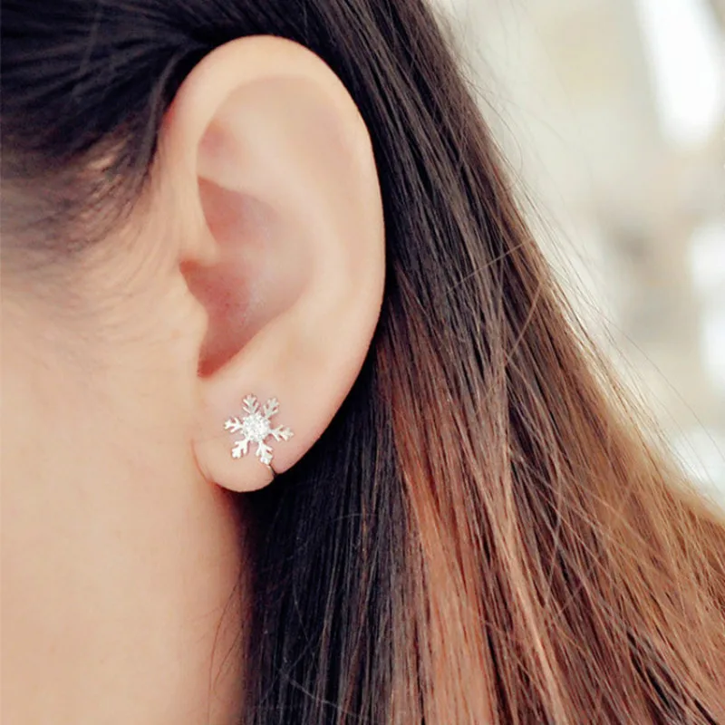 

Fashion Women Snowflake Silver Color Cubic Zirconia Ear Cuff Clip Earrings without Piercing Rhinestone Earcuff Korean Jewelry