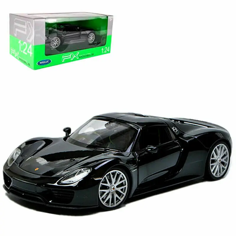 Welly 1:24 Porsche 918 Spyder литая под давлением модель автомобиля в коробке - Цвет: Черный