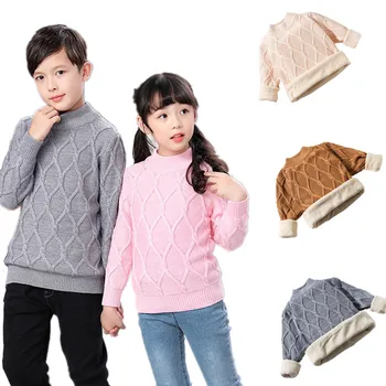 

New Children Clothes Baby Boys Cotton Warm Pullovers Plush Inside Sweaters Girls Winter Autumn Knitted Loose Jacket 1-12y Child