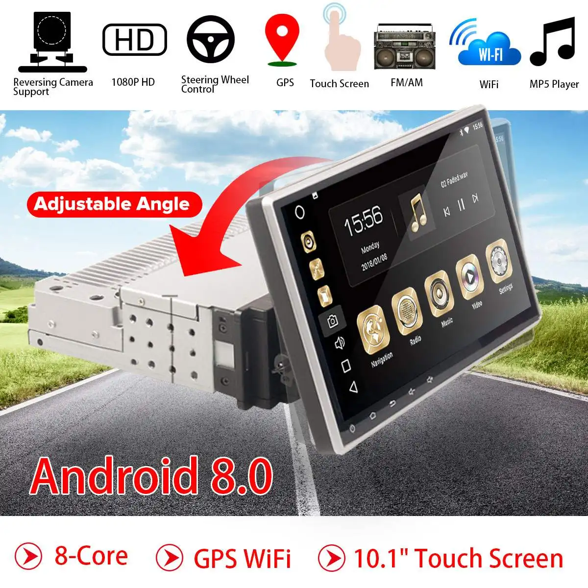Автомобильный радиоприемник 10 1 дюймов Android 8 0 Din ядерный стерео приемник GPS Wi Fi