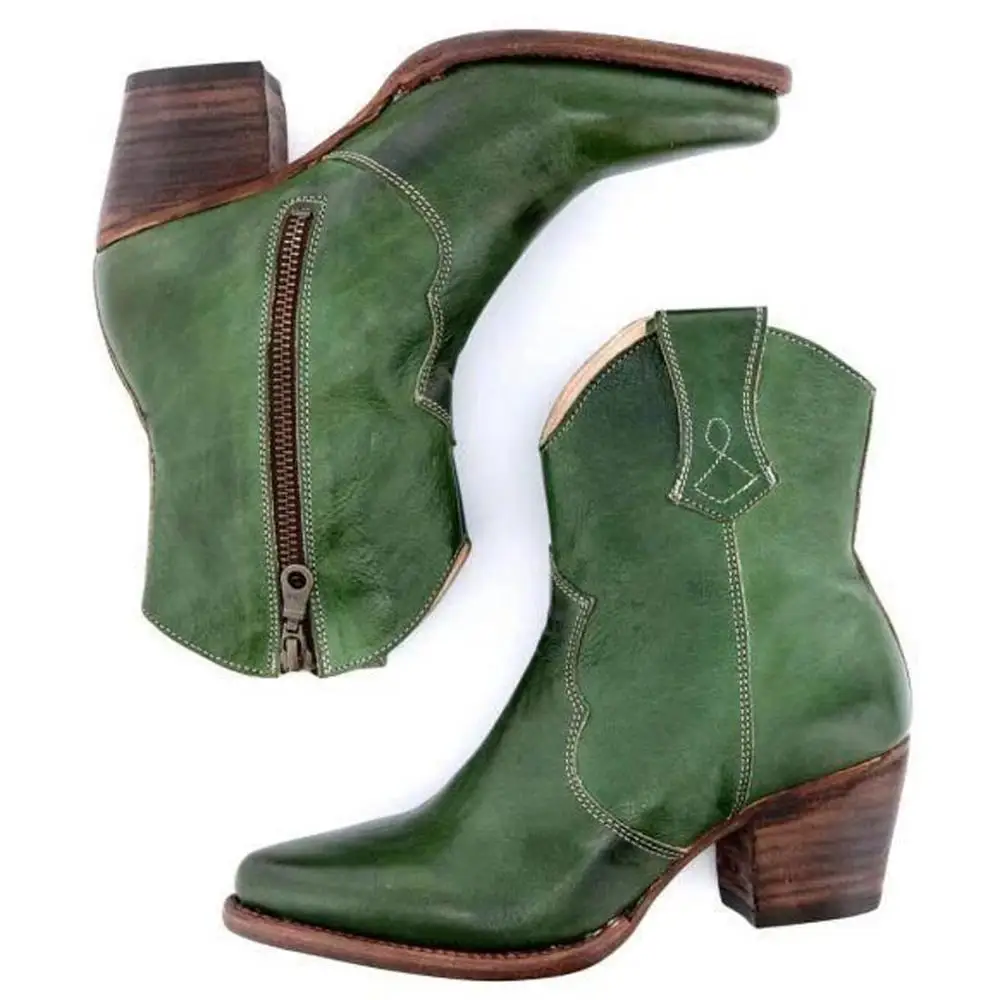 

Women's Ankle Knee Side Zip Bare Boots Square Heel Casual Short Booties ladies autumn winter footwear big size 43 green shoes
