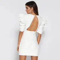 White Half Sleeve Backless Summer Dress WoMini Bodycon Dress Elegant Party Deep V Sexy Dresses