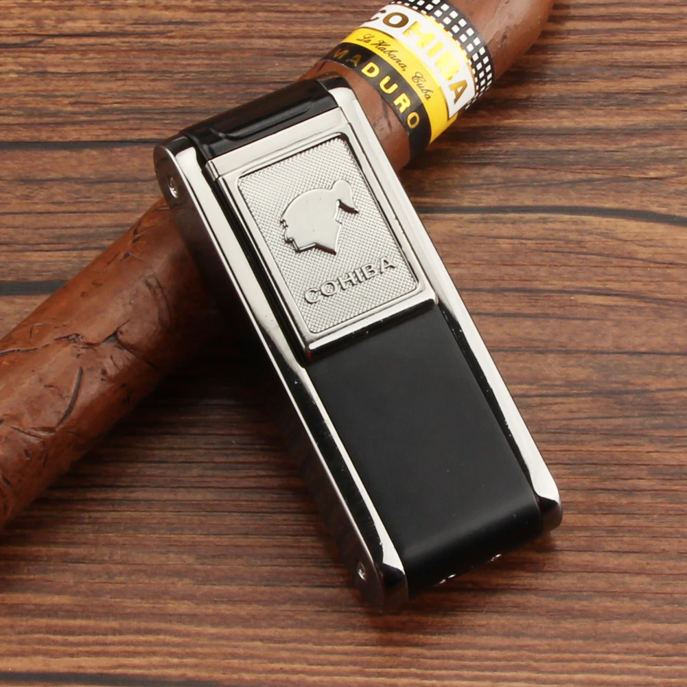 COHIBA карманные зажигалки бутан ветрозащитный 2 струйный фонарь прикуриватель портативный металлический прикуриватель для сигарет