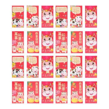 

60pcs 2021 New Year Red Envelopes Cartoon Ox Zodiac Red Envelopes Paper Money Envelopes Cartoon Red Packets