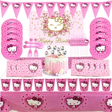 

95PCS KT Cat Birthday Party Theme Decorations For Girl Birthday Party Supplies Paper Cup Plate Straws Baby Shower Party Decor